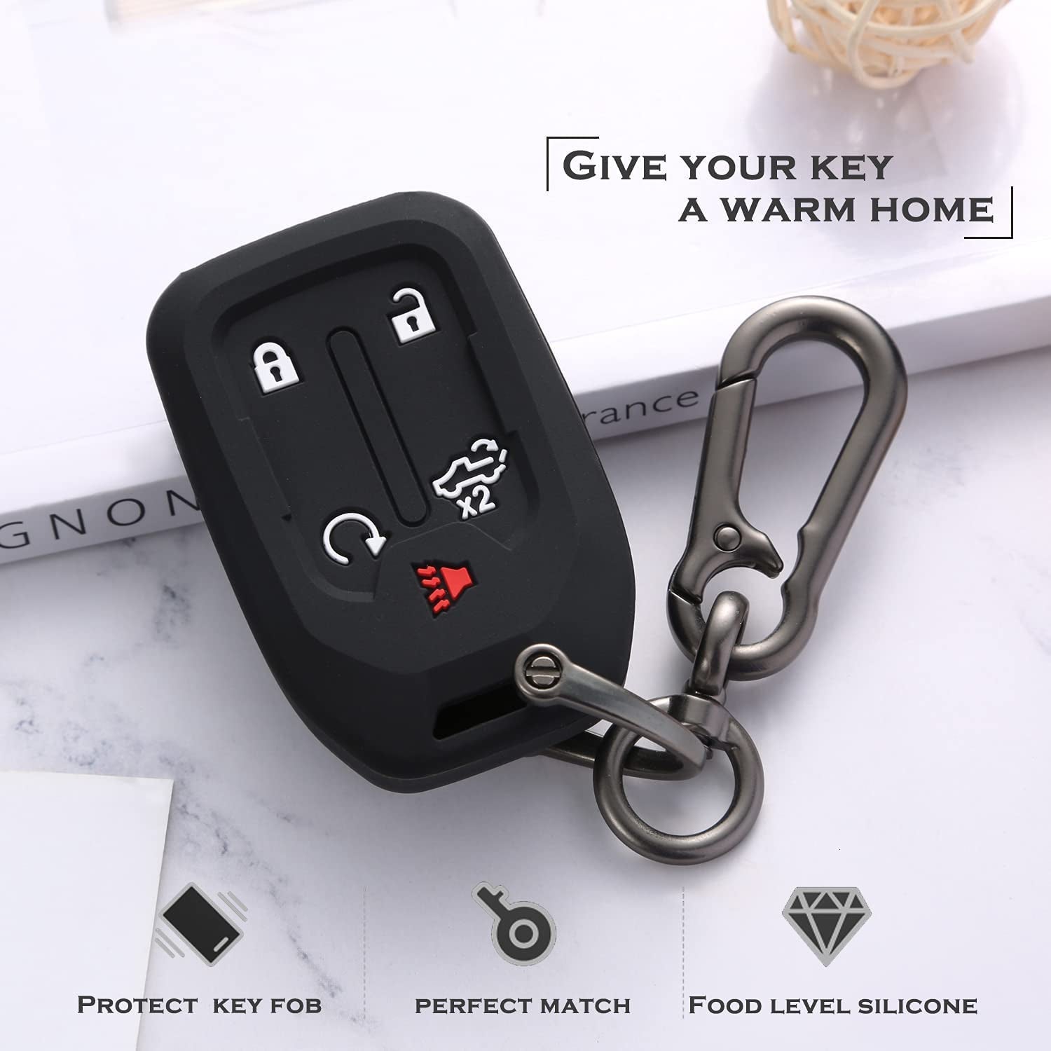 2PCS Silicone Smart Key Fob Case Cover for 2023 2022 2021 2020 2019 Chevy Silverado and GMC Sierra 1500 2500HD 3500HD, Remote Protector Accessories Holder(5-Button, Black and Blue)