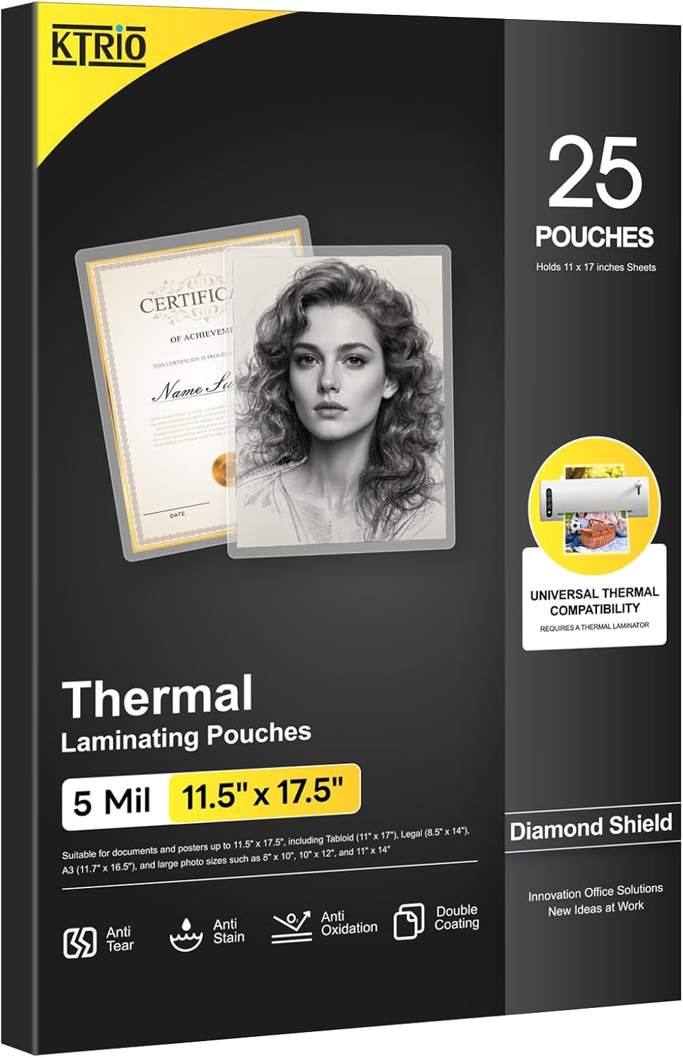 Laminating Sheets 5 Mil, Hold 11 X 17 Inches Sheet, 25 Pack, Clear Thermal Laminate Pouches for Laminator, 11.5 X 17.5 Inches Lamination Sheets for School, Home & Office